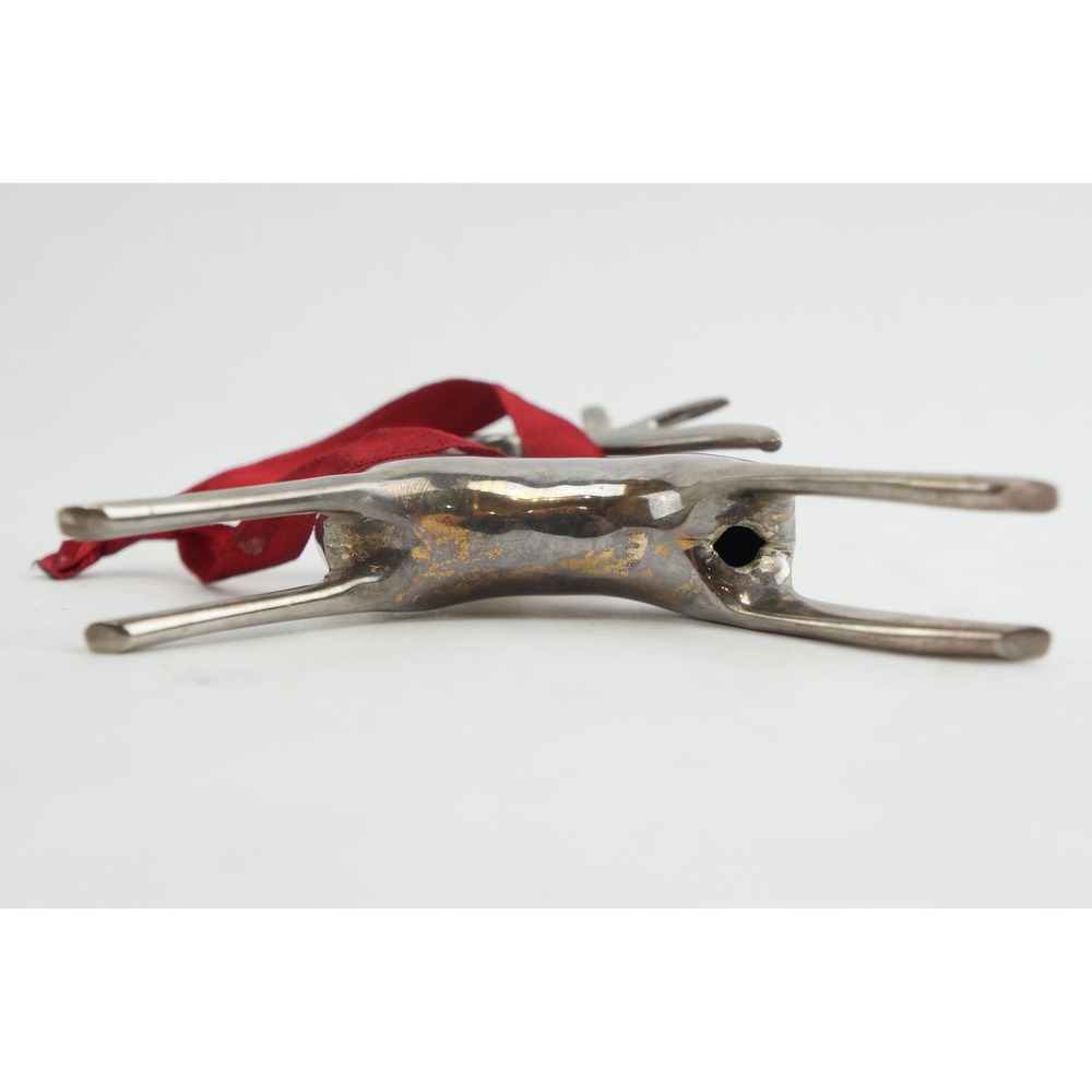 Vintage Pottery Barn Reindeer Ornament Small Silver Red Ribbon‎ VGC - Picture 5 of 5